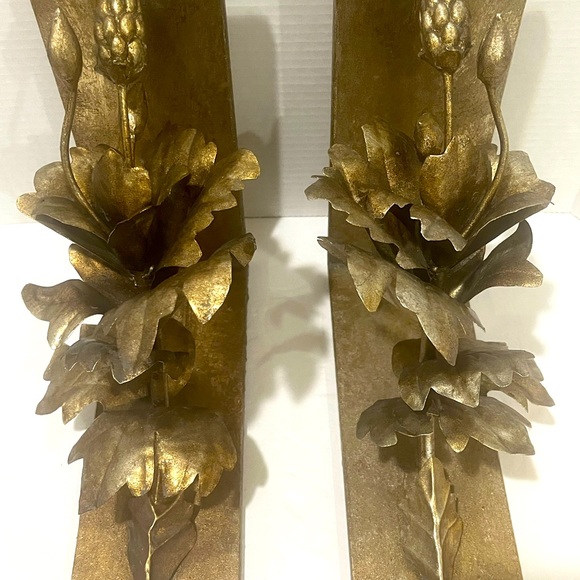 UTTERMOST Wood and Gold Brushed Metal Flower Design Vintage Bookends - RARE - Picture 1 of 10